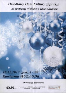 Osiedlowy Dom Kultury zaprasza na spotkanie wigilijne w Klubie Seniora - plakat [Dokument życia społecznego]