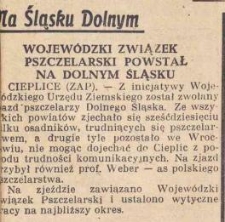 Na Śląsku Dolnym : Wojewódzki Związek Pszczelarski powstał na Dolnym Śląsku