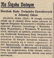 Na Śląsku Dolnym : dorobek Rady Związków Zawodowych w Jeleniej Górze