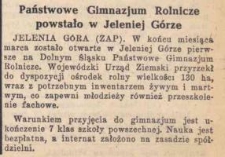 Państwowe Gimnazjum Rolnicze powstało w Jeleniej Górze