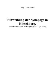 Einweihung der Synagoge in Hirschberg [Dokument elektroniczny]