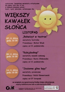 Większy Kawałek Słońca : listopad - plakat [Dokument życia społecznego]