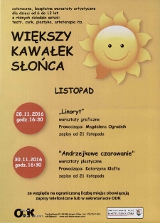 Większy Kawałek Słońca : listopad - plakat [Dokument życia społecznego]