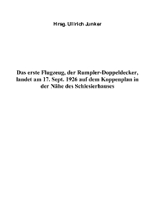 Das erste Flugzeug, der Rumpler-Doppeldecker, landet am 17. Sept. 1926 auf dem Koppenplan in der Nähe des Schlesierhauses [Dokument elektroniczny]