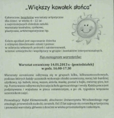 Większy Kawałek Słońca - ulotka [Dokument życia społecznego]