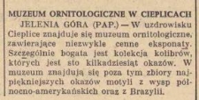 Na Dolnym Śląsku : muzeum ornitologiczne w Cieplicach : Jelenia Góra