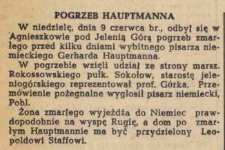 Na Dolnym Śląsku : pogrzeb Hauptmanna