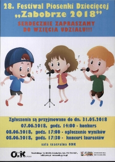 28. Festiwal Piosenki Dziecięcej "Zabobrze 2018" - plakat [Dokument życia społecznego]