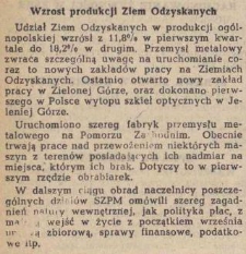 Wzrost produkcji Ziem Odzyskanych