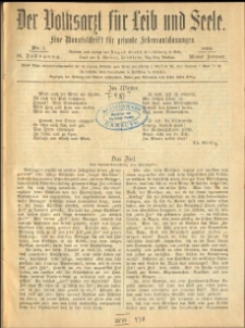 Der Volksarzt für Leib und Seele. Eine Monatsschrift für gesunde Lebensanschauungen