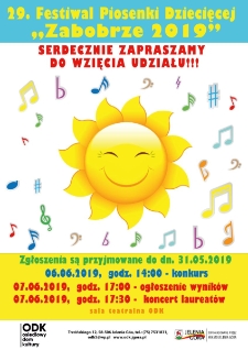 29. Festiwal Piosenki Dziecięcej "Zabobrze 2019" - plakat [Dokument życia społecznego]