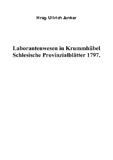 Laboranten wesen in Krummhübel Schlesische Provinzialblätter 1797. [Dokument elektroniczny]