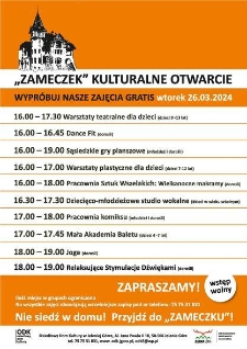 "Zameczek" kulturalne otwarcie - plakat [Dokument życia społecznego]