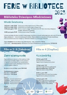 Ferie w bibliotece 2023 - plakat [Dokument życia społecznego]