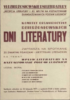 VI Dzierżoniowskie Dni Literatury - afisz [Dokument życia społecznego]