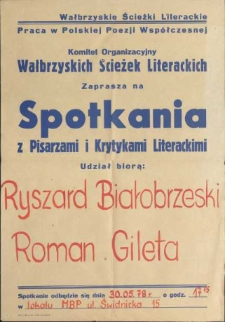 Spotkania z pisarzami i krytykami literackimi - afisz [Dokument życia społecznego]