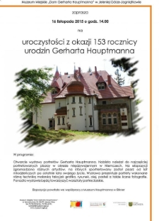 Uroczystości z okazji 153 rocznicy urodzin Gerharta Hauptmanna - plakat [Dokument życia społecznego]