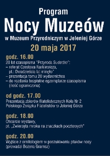 Program Nocy Muze&oacute;w w Muzeum Przyrodniczym w Jeleniej G&oacute;rze - plakat [Dokument życia społecznego]