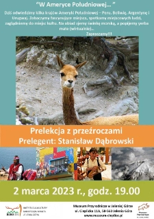 W Ameryce Południowej... Prelekcja z przeźroczami - plakat [Dokument życia społecznego]