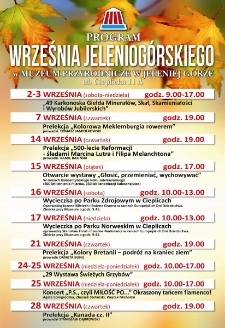 Program Września Jeleniogórskiego w Muzeum Przyrodniczym w Jeleniej Górze - plakat [Dokument życia społecznego]