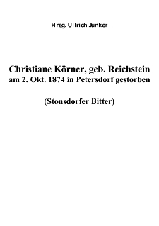 Christiane Körner, geb. Reichsteinam 2. Okt. 1874 in Petersdorf gestorben [Dokument elektroniczny]