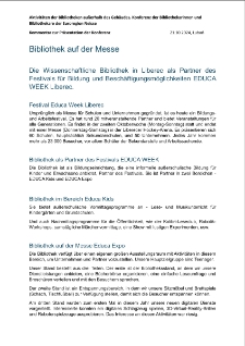 Bibliothek auf der Messe. Die Wissenschaftliche Bibliothek in Liberec als Partner des Festivals für Bildung und Beschäftigungsmöglichkeiten EDUCA WEEK Liberec - Präsentationstext [Dokument elektroniczny]