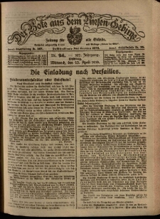 Der Bote aus dem Riesen-Gebirge : Zeitung f&uuml;r alle St&auml;nde, R. 107, 1919, nr 94