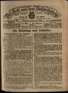 Der Bote aus dem Riesen-Gebirge : Zeitung für alle Stände, R. 107, 1919, nr 94