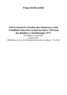 Ein Grenzstreit zwischen der Nawarower und Friedländ’schen Herrschaft im Jahre 1539 und das Reiditzer Glashüttengut 1577 [Dokument elektroniczny]