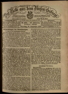 Der Bote aus dem Riesen-Gebirge : Zeitung für alle Stände, R. 107, 1919, nr 275