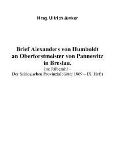 Brief Alexanders von Humboldt an Oberforstmeister von Pannewitzin Breslau [Dokument elektroniczny]