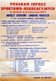 Program imprez sportowo-rekreacyjnych w dniach 4-5 czerwca 1977 - afisz [Dokument życia społecznego]