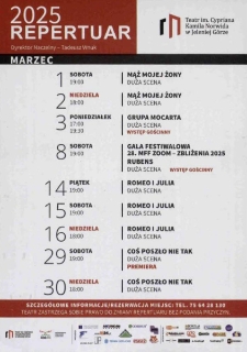 Repertuar : marzec/kwiecień 2025 - ulotka [Dokument życia społecznego]