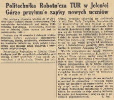 Politechnika Robotnicza TUR w Jeleniej Górze przyjmuje zapisy nowych uczniów