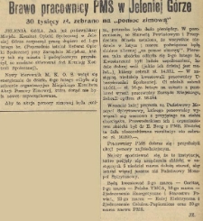 Brawo pracownicy PMS w Jeleniej Górze : 30 tysięcy zł. zebrano na "pomoc zimową"