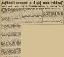 „Zagadnienie niemieckie po drugiej wojnie światowej” Odczyt prof. Uniw. Jag, dr Mysłakowskiego w Jeleniej Górze