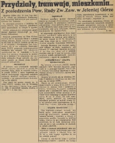 Przydziały, tramwaje, mieszkania... : Z posiedzienia Pow. Rady Zw. Zaw. w Jeleniej Górze