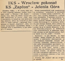 IKS = Wrocław pokonał KS "Zapłon" = Jelenia Góra