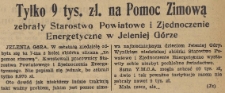 Tylko 9 tys. zł. na Pomoc Zimową zebrały Starostwo Powiatowe i Zjednoczenie Energetyczne w Jeleniej Górze