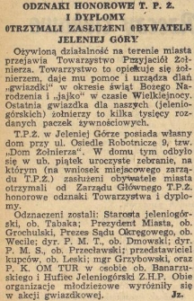 Odznaki honorowe T. P. Ż. i dyplomy otrzymali zasłużeni obywatele Jeleniej Góry