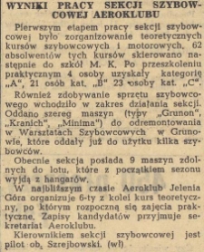 Wyniki pracy sekcji szybowcowej Aeroklubu