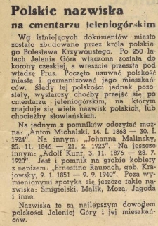 Polskie nazwiska na cmentarzu jeleniogórskim