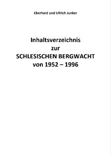 Inhaltsverzeichnis zur Schlesichen Bergwacht von 1952 – 1996 [Dokument elektroniczny]