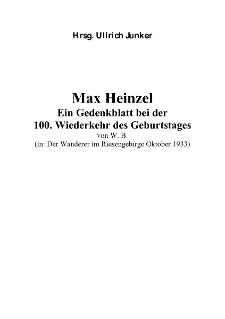 Max Heinzel Ein Gedenkblatt bei der100. Wiederkehr des Geburtstages [Dokument elektroniczny]
