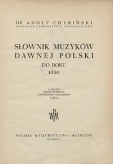 Słownik muzyków dawnej Polski do roku 1800