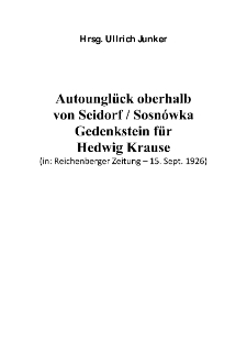 Autounglück oberhalb von Seidorf-Sosnówka Gedenkstein für Hedwig Krause [Dokument elektroniczny]