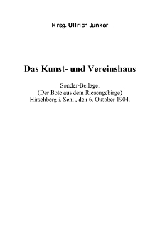 Das Kunst- und Vereinshaus Sonder-Beilage [Dokument elektroniczny]