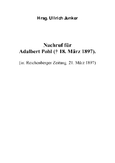 Nachruf für Adalbert Pohl († 18. März 1897) [Dokument elektroniczny]
