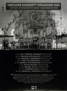 Cieplickie Koncerty Organowe = Orgelkonzerte Bad Bad Warmbrunn- plakat [Dokument życia społecznego]