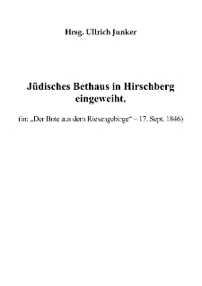 J&uuml;disches Bethaus in Hirschberg eingeweiht [Dokument eloktroniczny]